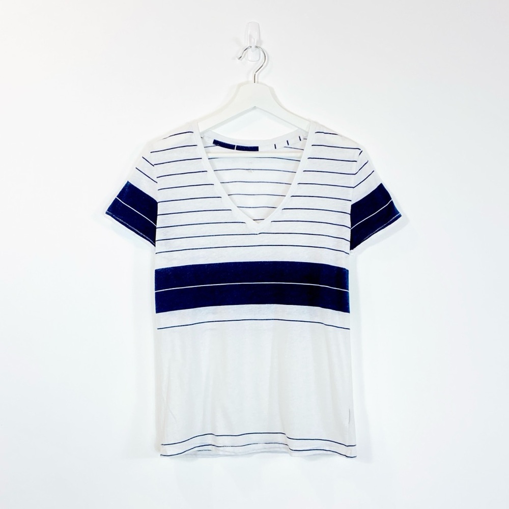 Urban Outfitters BDG White/Navy Striped Striped V-Neck T-Shirt